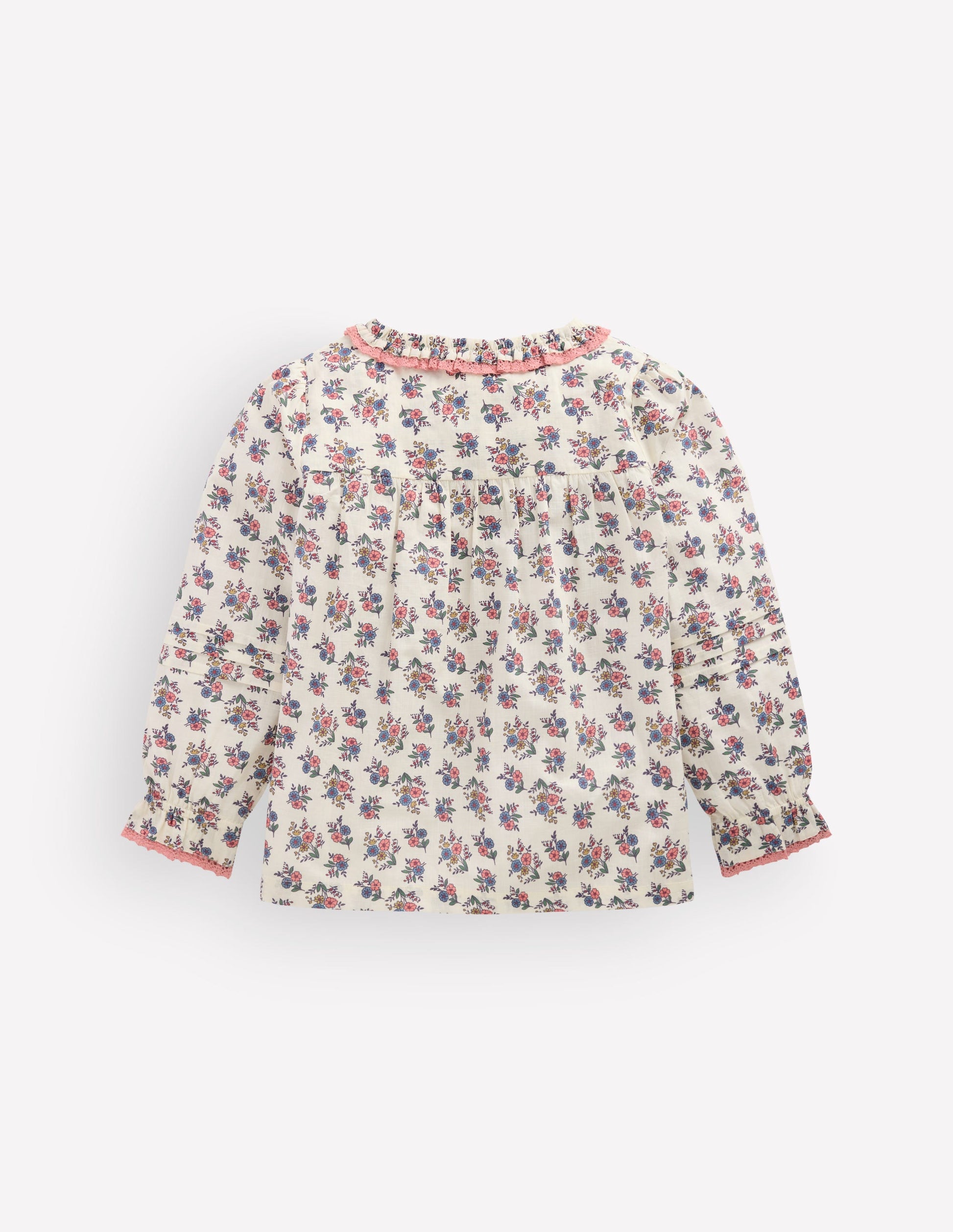 Oberteil mit durchgehender Knopfleiste und Rüschen-Sanftes Cremeweiß Blumenmuster Spalier-3