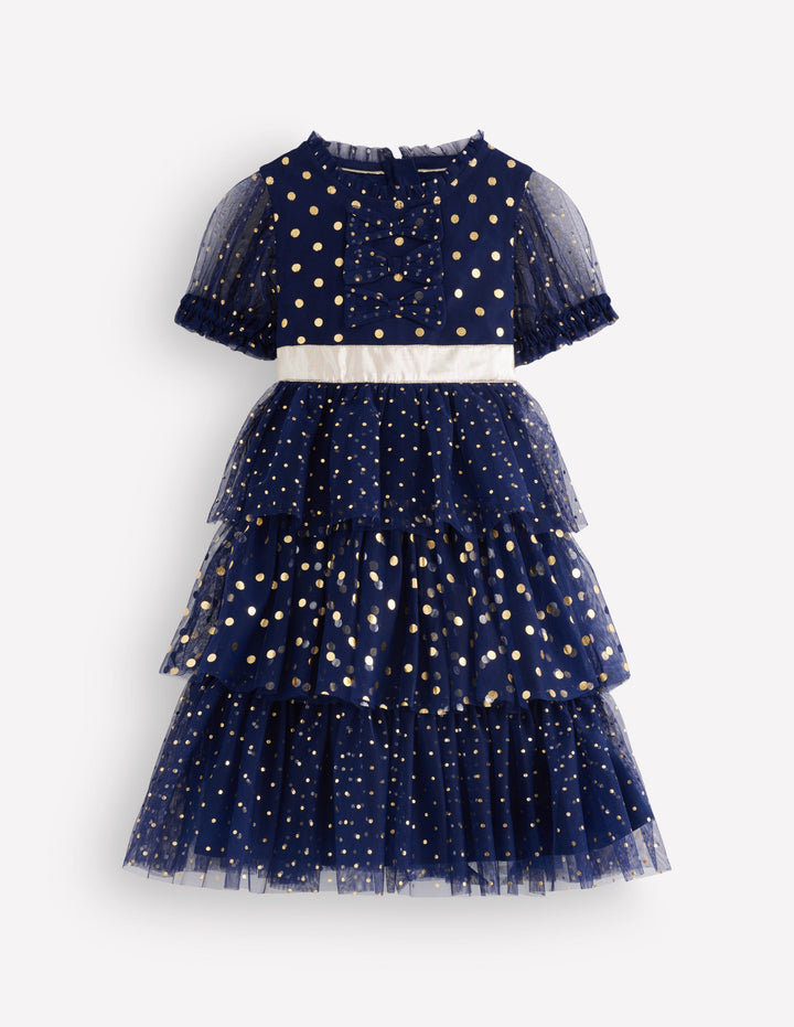Partykleid aus Metallic-Tüll-Blau Tüll