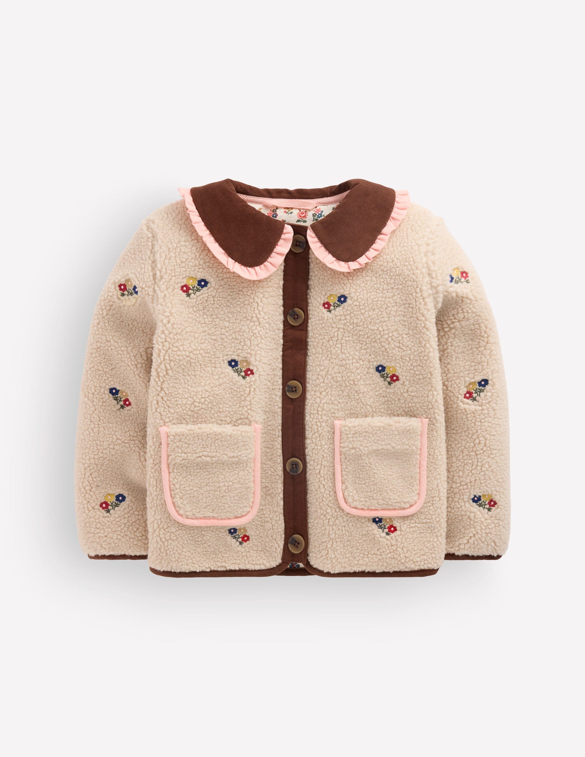 Bestickte Teddyfelljacke-Naturweiß mit Stickerei-5