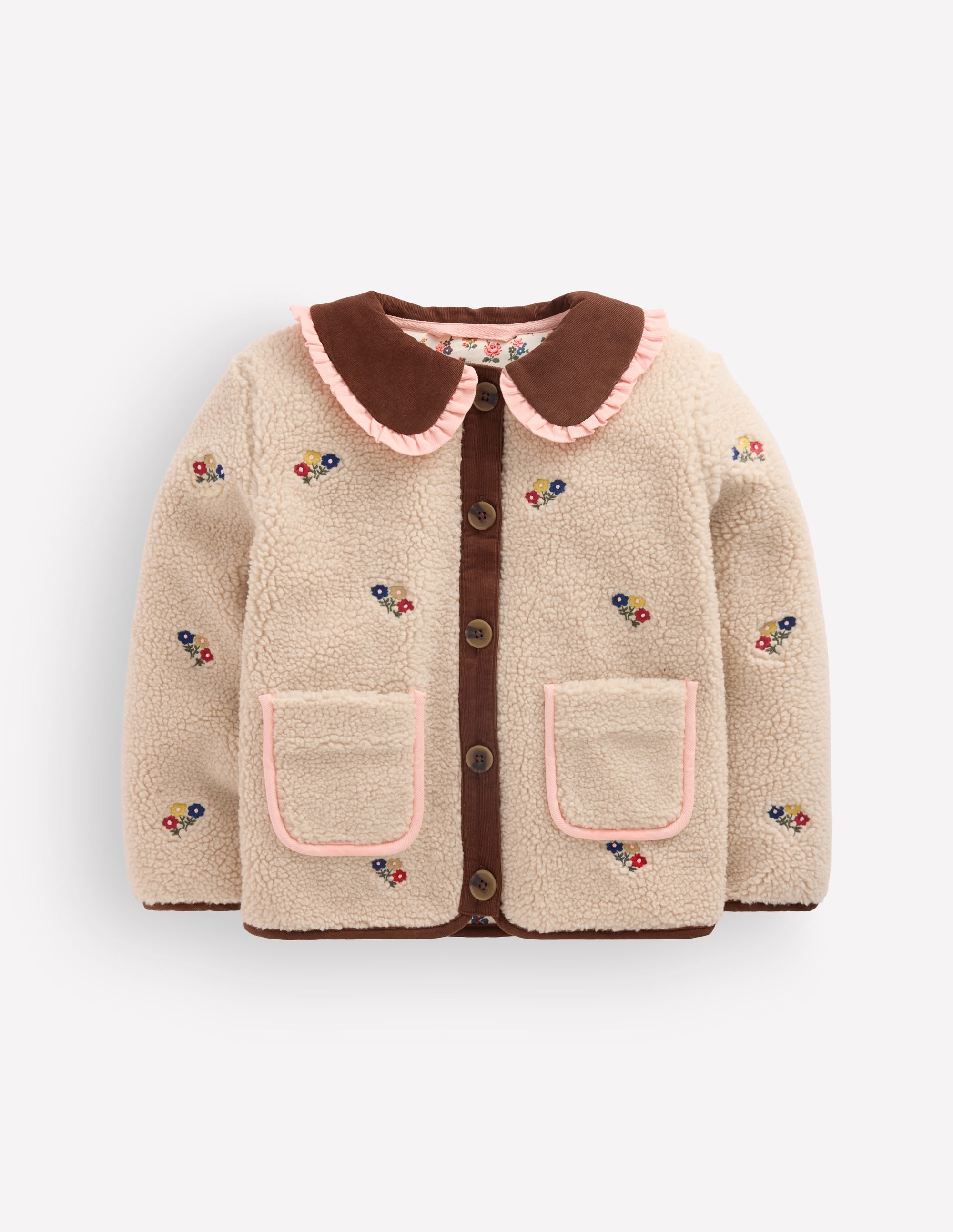 Bestickte Teddyfelljacke-Naturweiß mit Stickerei - Image 5