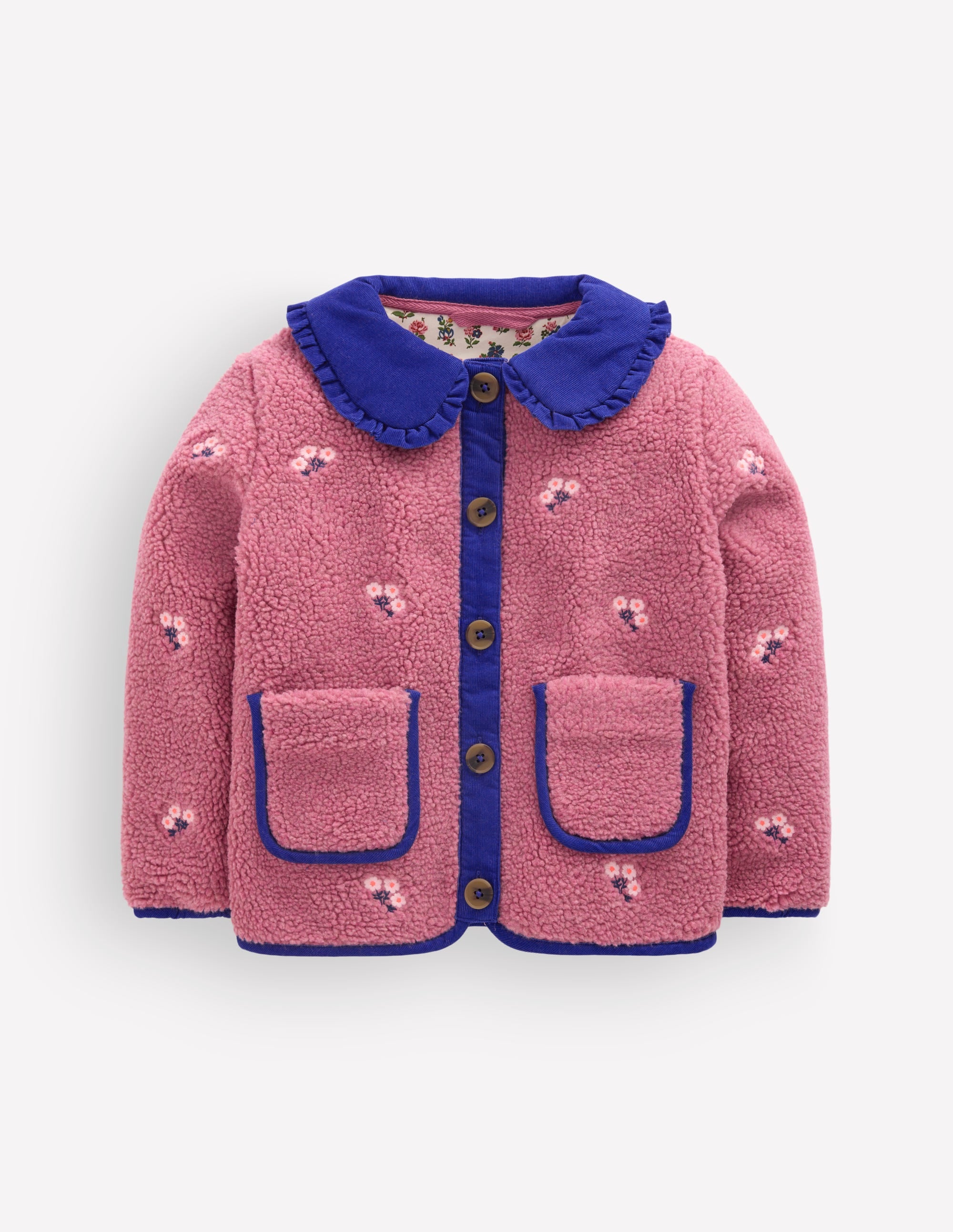 Bestickte Teddyfelljacke-Rosa Heide - Image 4