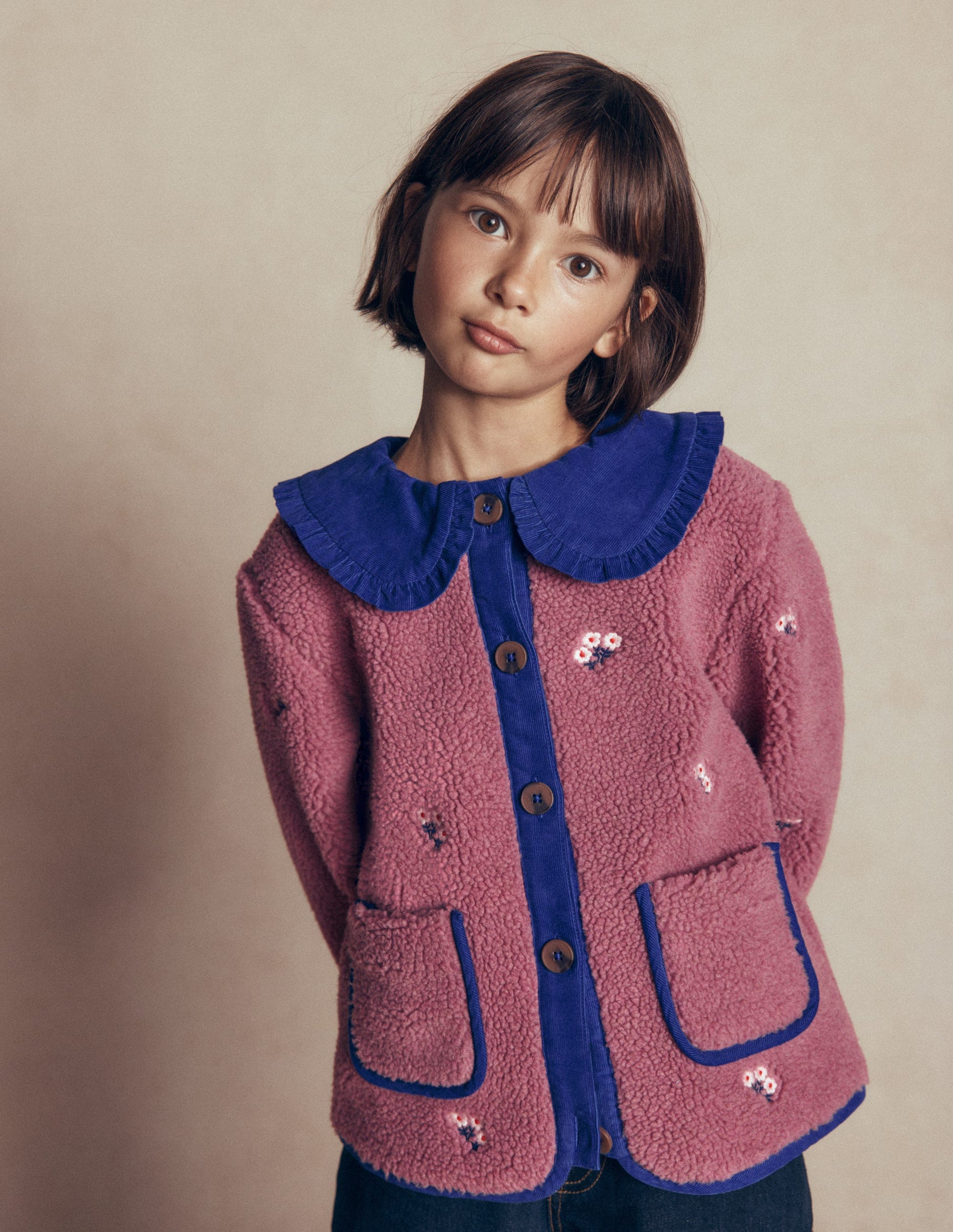 Bestickte Teddyfelljacke-Rosa Heide-2