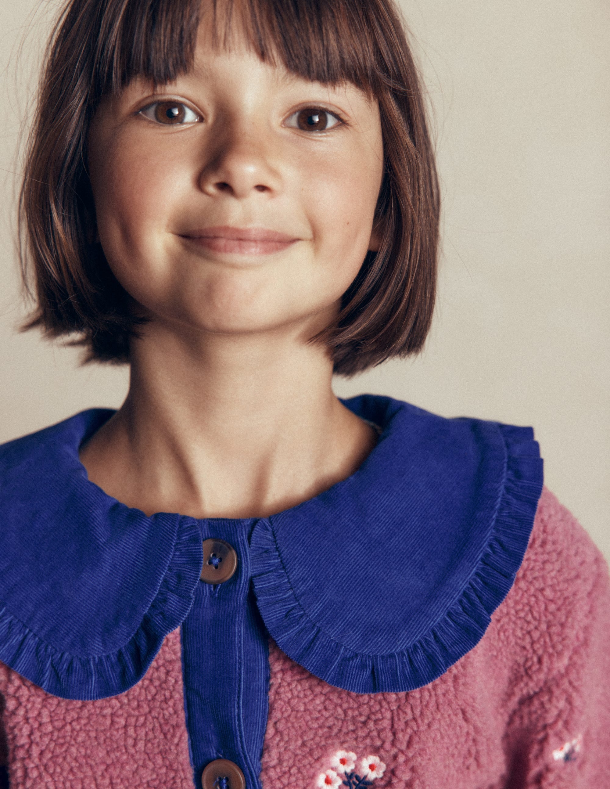 Bestickte Teddyfelljacke-Rosa Heide - Image 3