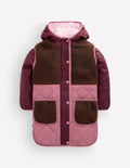 Lange Steppjacke-Sattes Weinrot Bunt