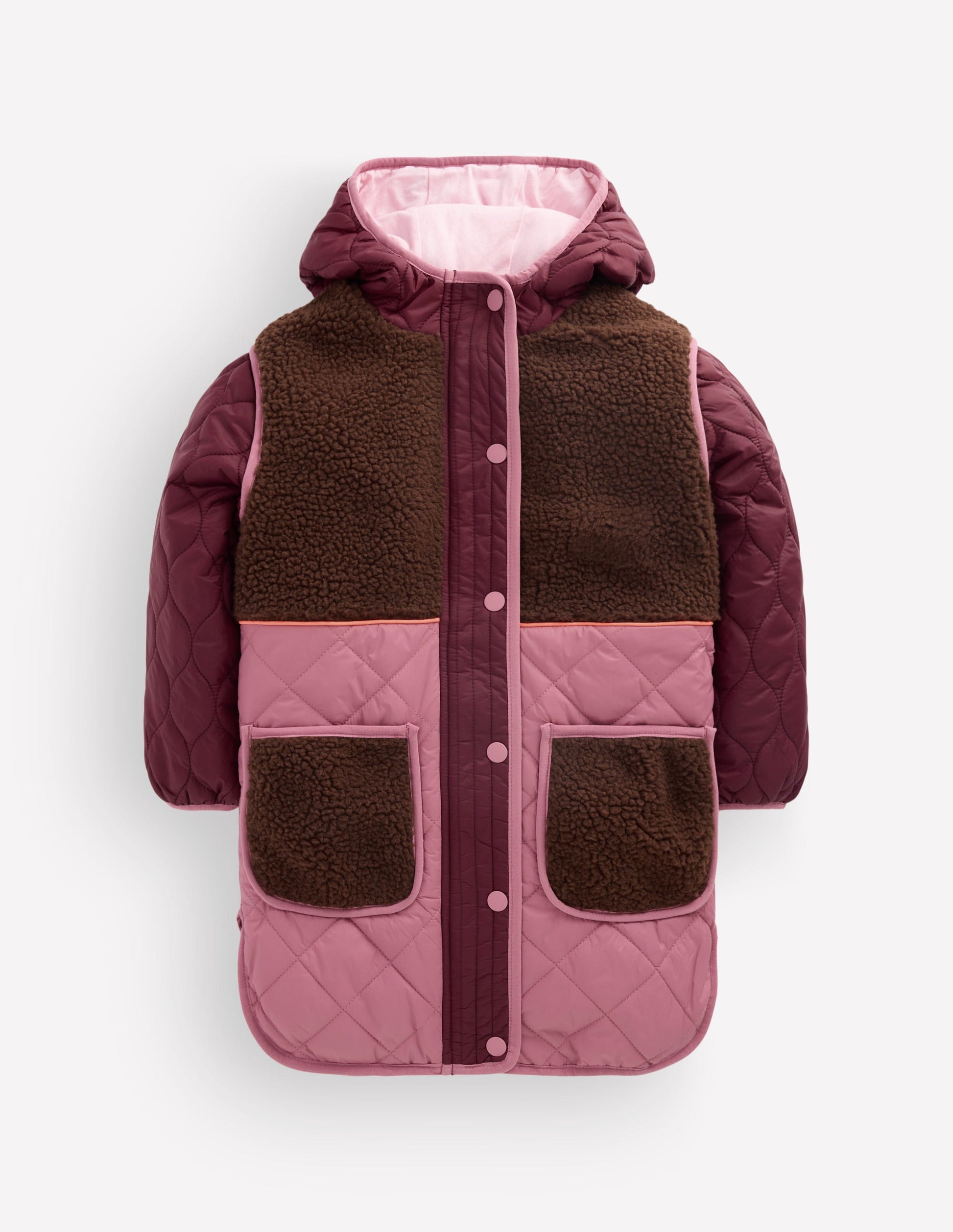 Lange Steppjacke-Sattes Weinrot Bunt-1