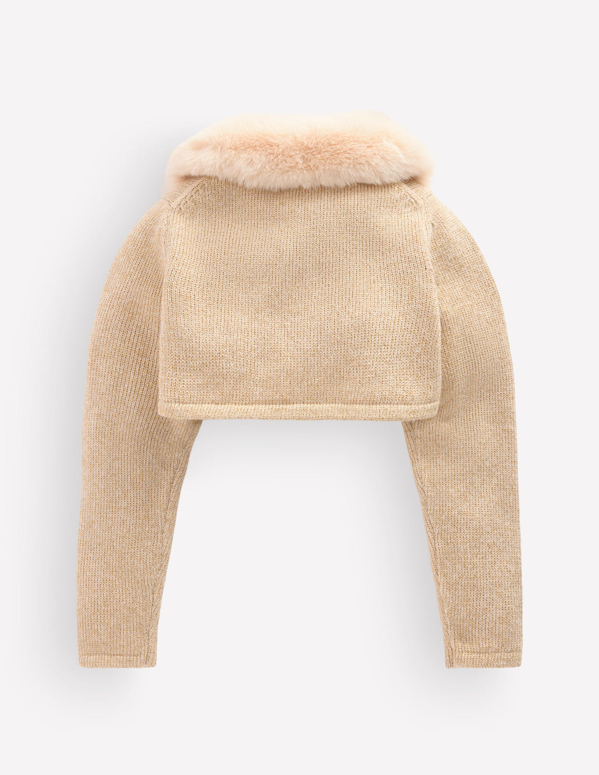 Faux Fur Trim Cropped Cardigan-Gold Spakle - Image 2
