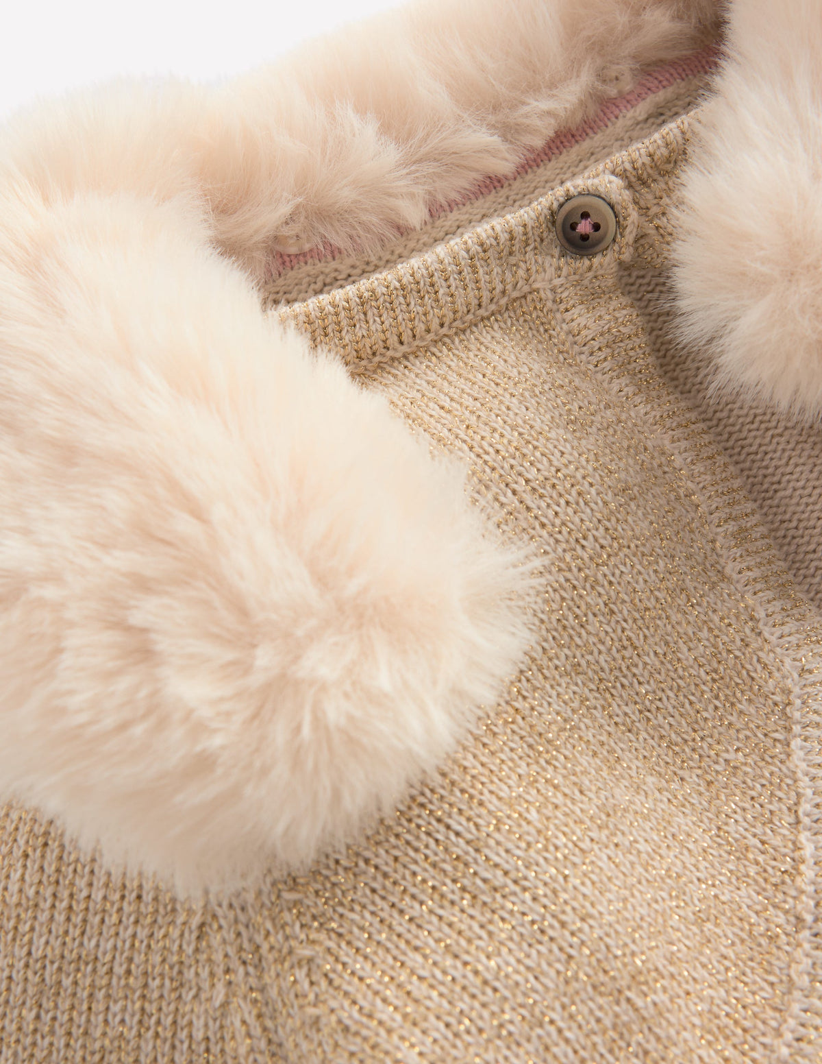 Faux Fur Trim Cropped Cardigan-Gold Spakle - Image 3