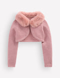 Gilet court à détail en fausse fourrure-Étincelle rose