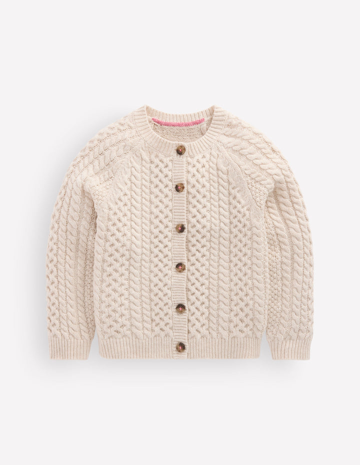 Strickjacke mit Zopfmuster-Beige Meliert