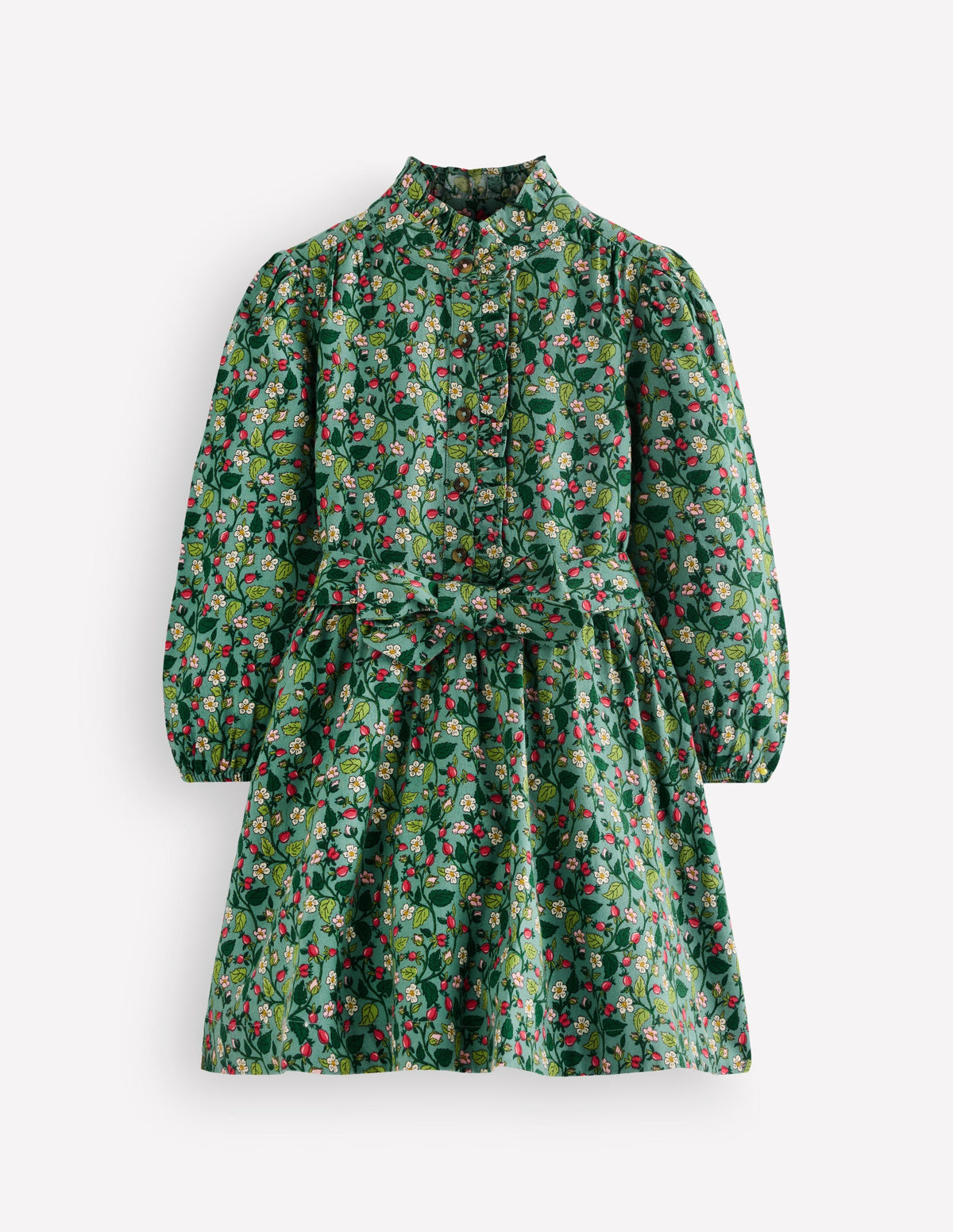 Gerüschtes Maude Hemdblusenkleid-Grün Beeren-Blumenmuster - Image 2