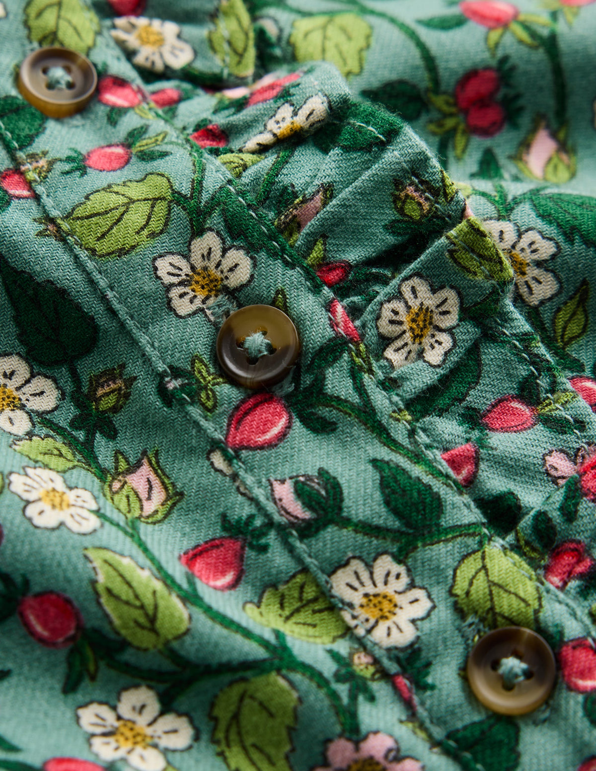 Gerüschtes Maude Hemdblusenkleid-Grün Beeren-Blumenmuster-4