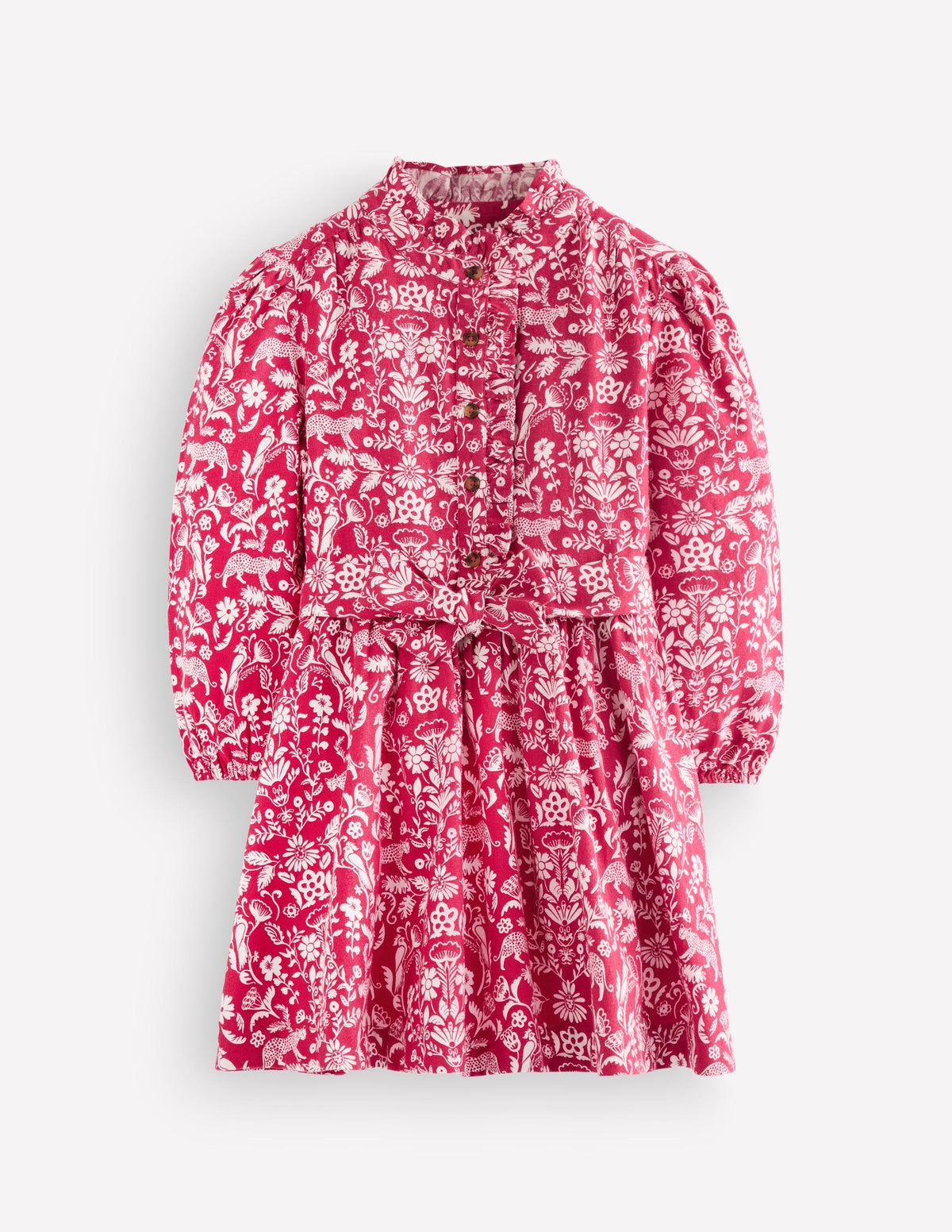 Gerüschtes Maude Hemdblusenkleid-Rosa Dschungelmuster-1