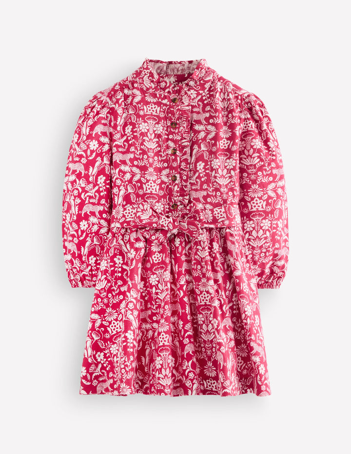Gerüschtes Maude Hemdblusenkleid-Rosa Dschungelmuster