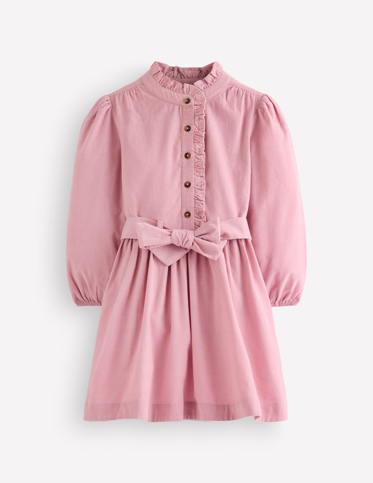 Robe-chemise Maude à volants-Velours côtelé rose vintage-1