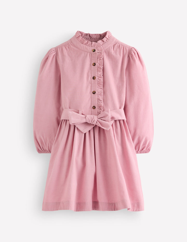 Gerüschtes Maude Hemdblusenkleid-Vintage-Rosa Cord