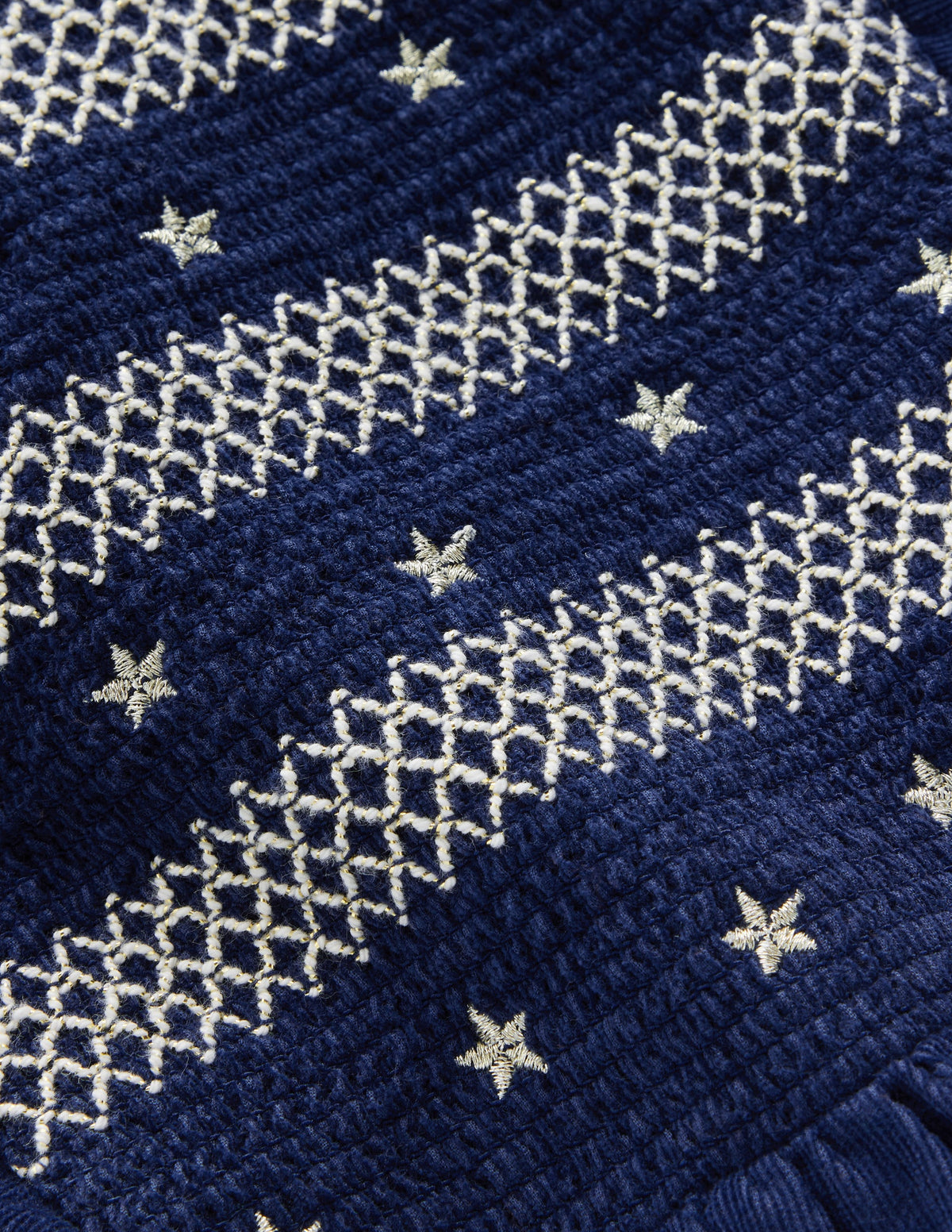 Gesmoktes Glitzerkleid aus Cord-Dunkelblau, Sterne-3