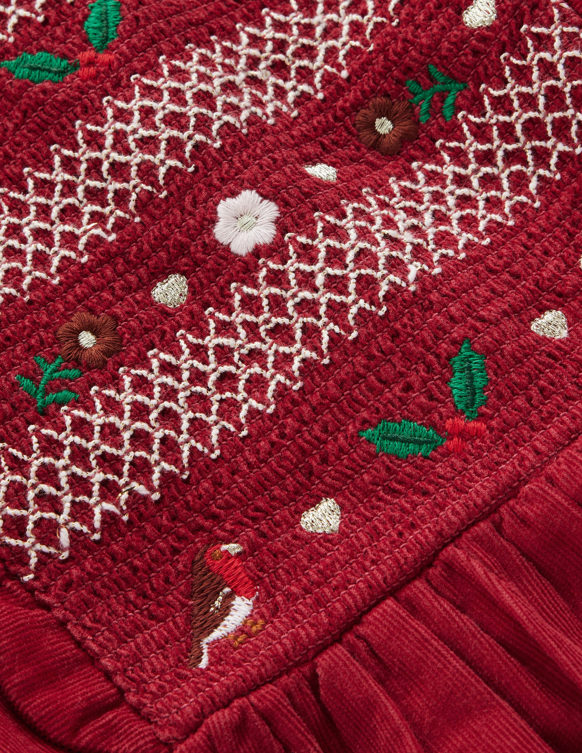 Gesmoktes Glitzerkleid aus Cord-Rot Festlich Rotkehlchen - Image 4