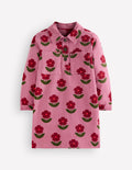 Hemdblusenkleid mit Kragen-Rosa Blütenstempel
