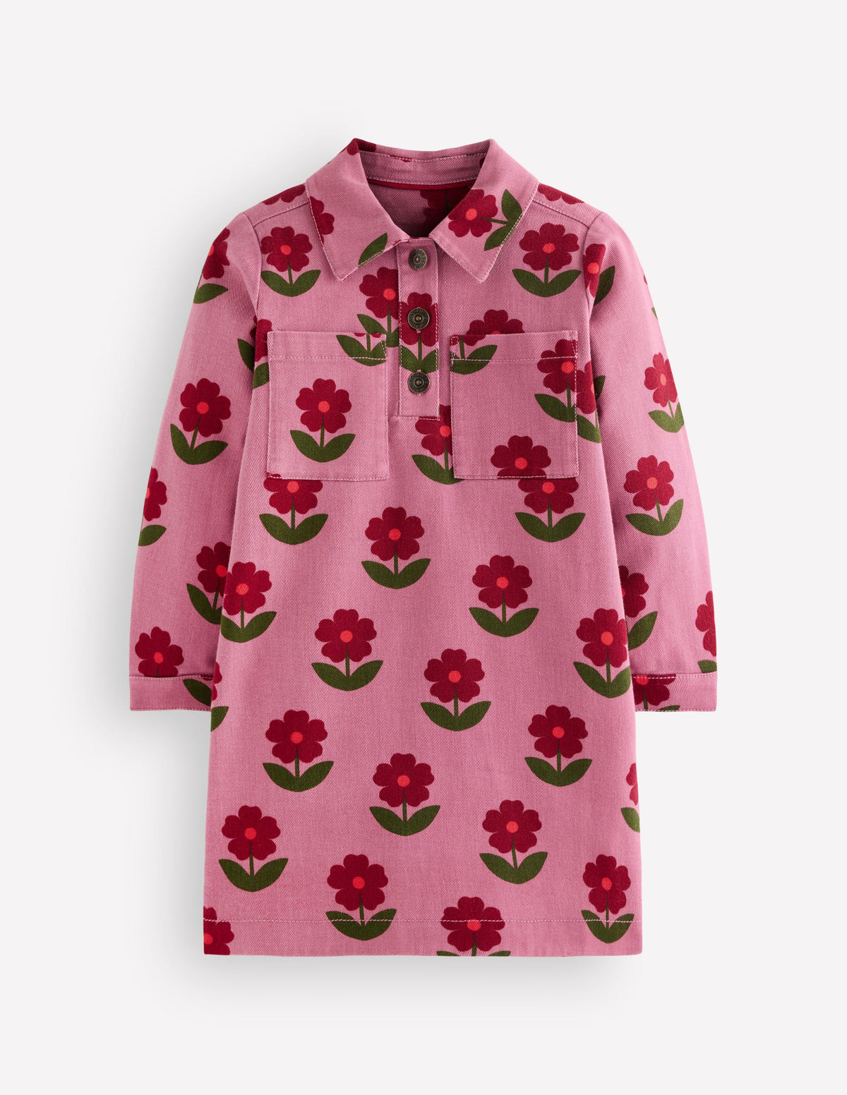Hemdblusenkleid mit Kragen-Rosa Blütenstempel - Image 1