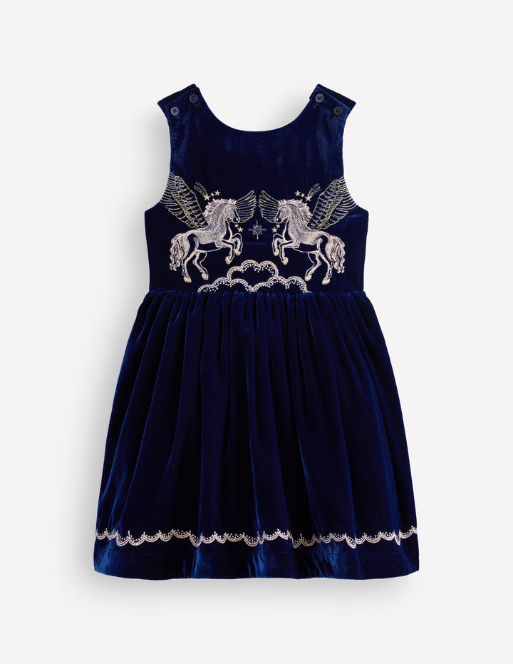 Festliches Schürzenkleid mit gekreuzten Rückenträgern-Marineblau Pegasus