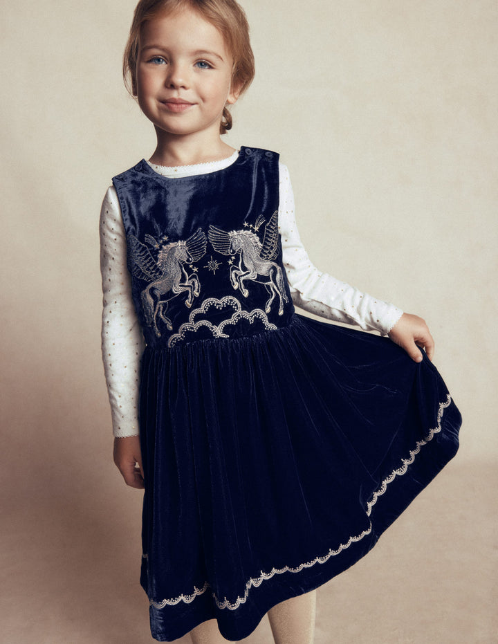 Festliches Schürzenkleid mit gekreuzten Rückenträgern-Marineblau Pegasus