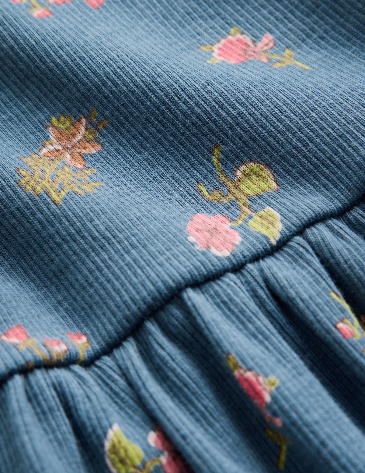 Hochgeschlossenes Rippstrickkleid-Blau Geblümt - Image 3