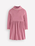Robe côtelée à col montant-Rayé rose