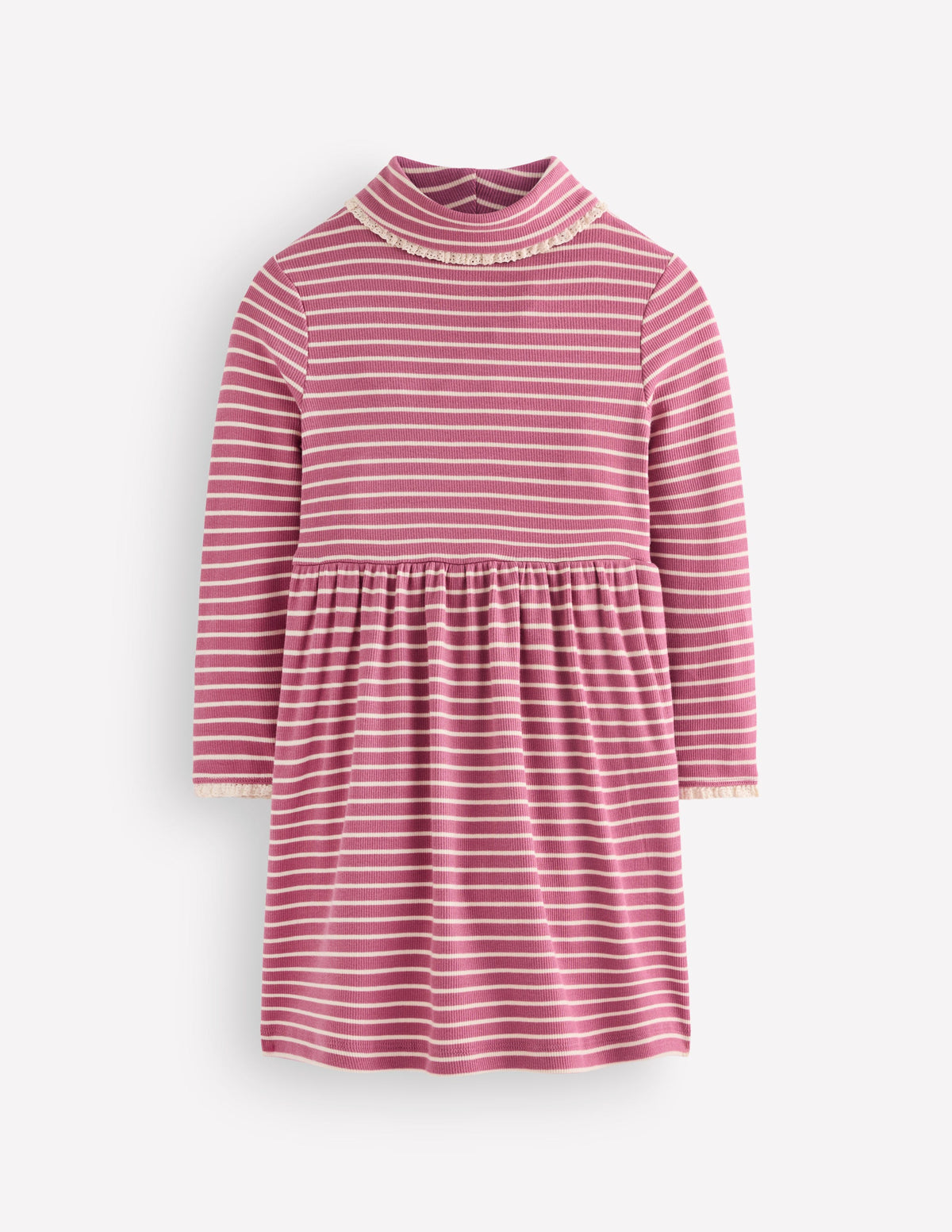 Robe côtelée à col montant-Rayé rose-1
