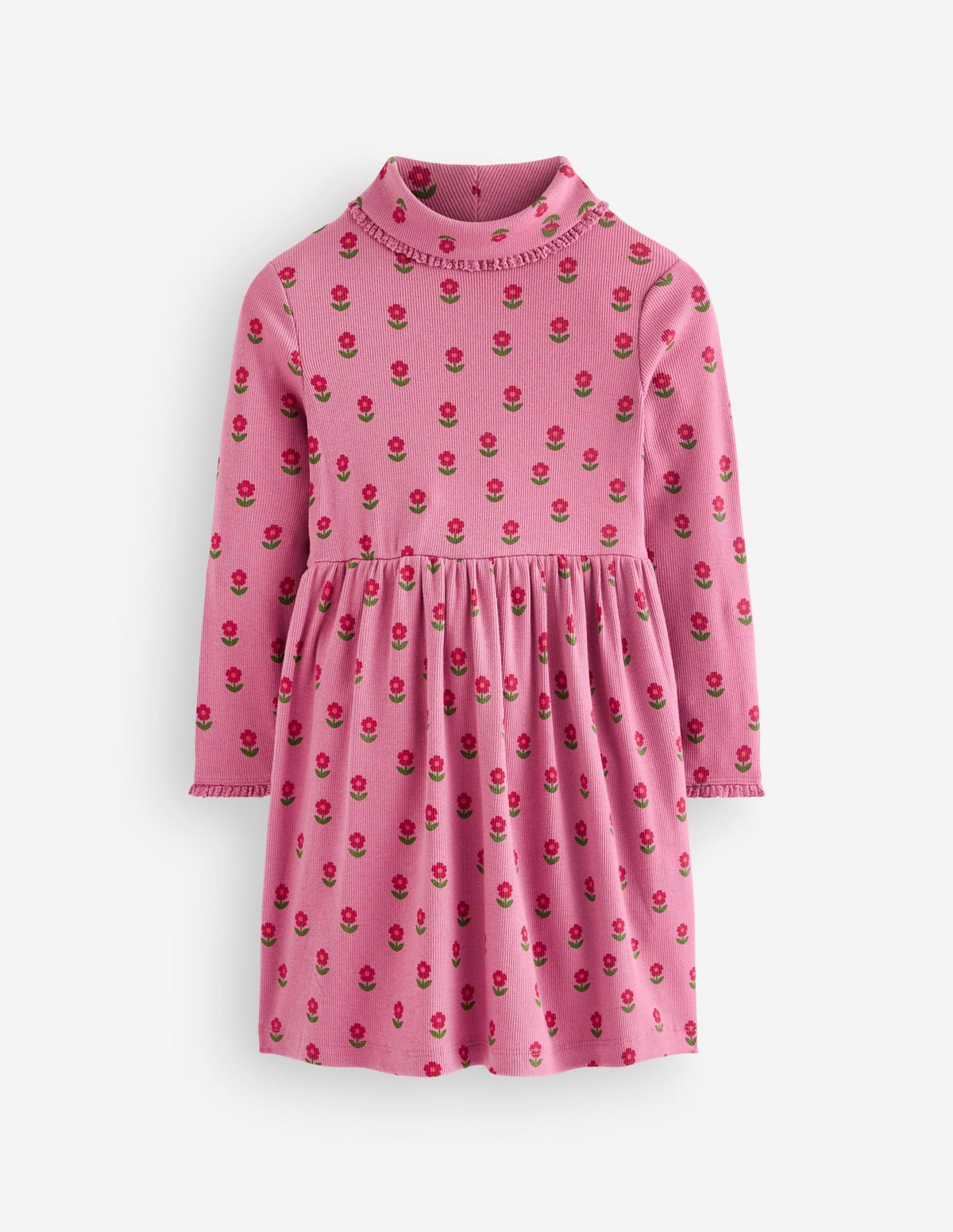Hochgeschlossenes Rippstrickkleid-Rosa Blütenstempel - Image 2
