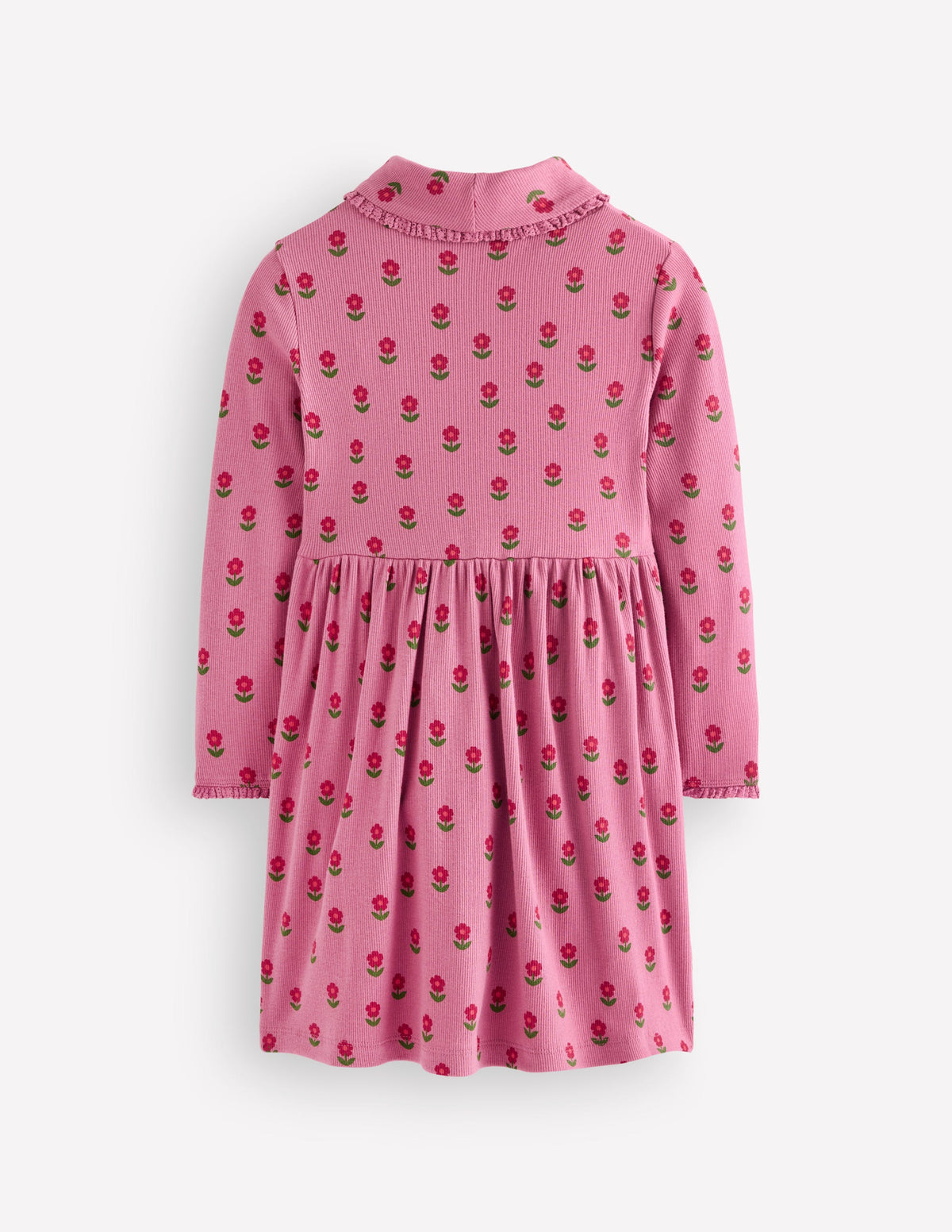 Hochgeschlossenes Rippstrickkleid-Rosa Blütenstempel-3