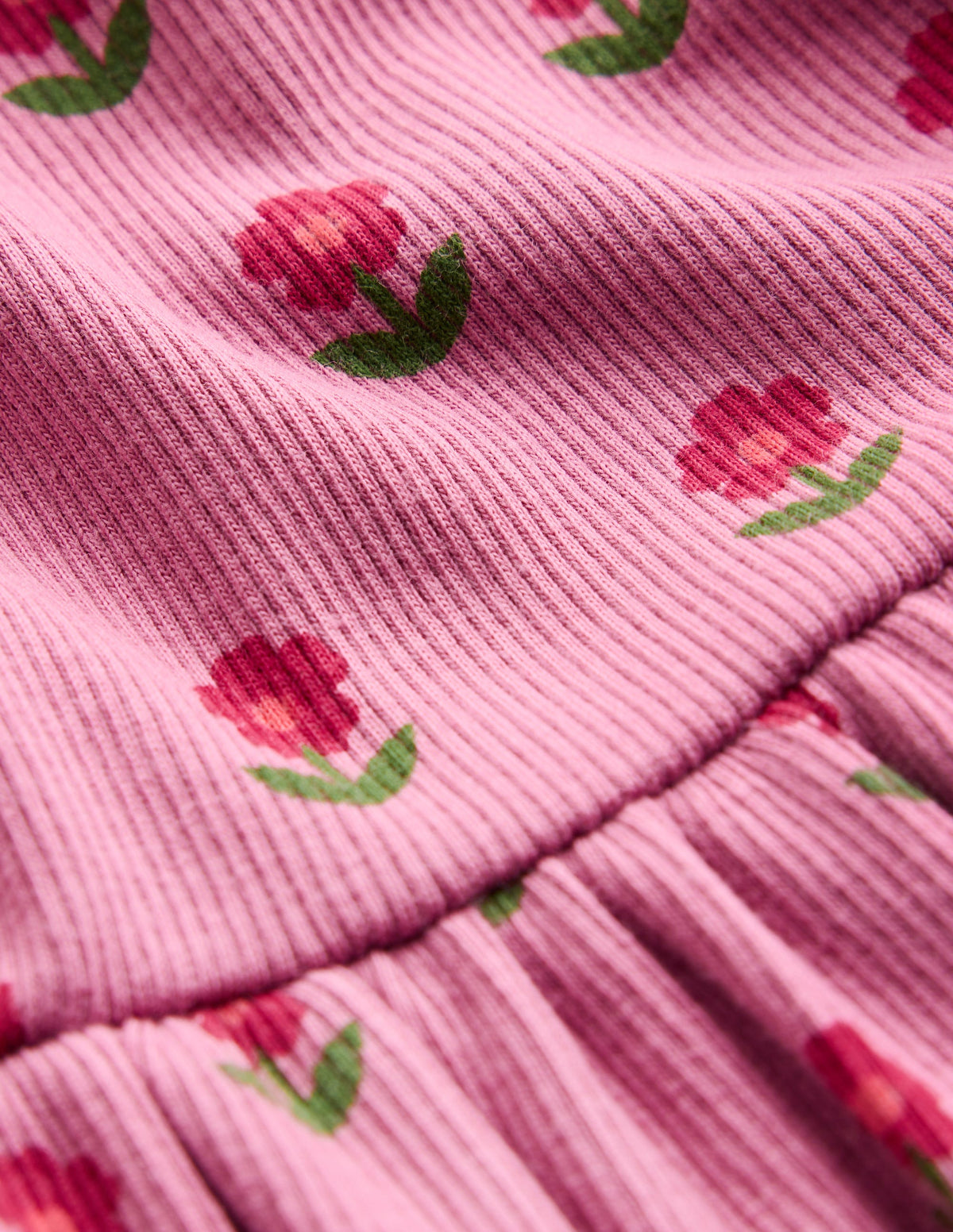 Hochgeschlossenes Rippstrickkleid-Rosa Blütenstempel - Image 4