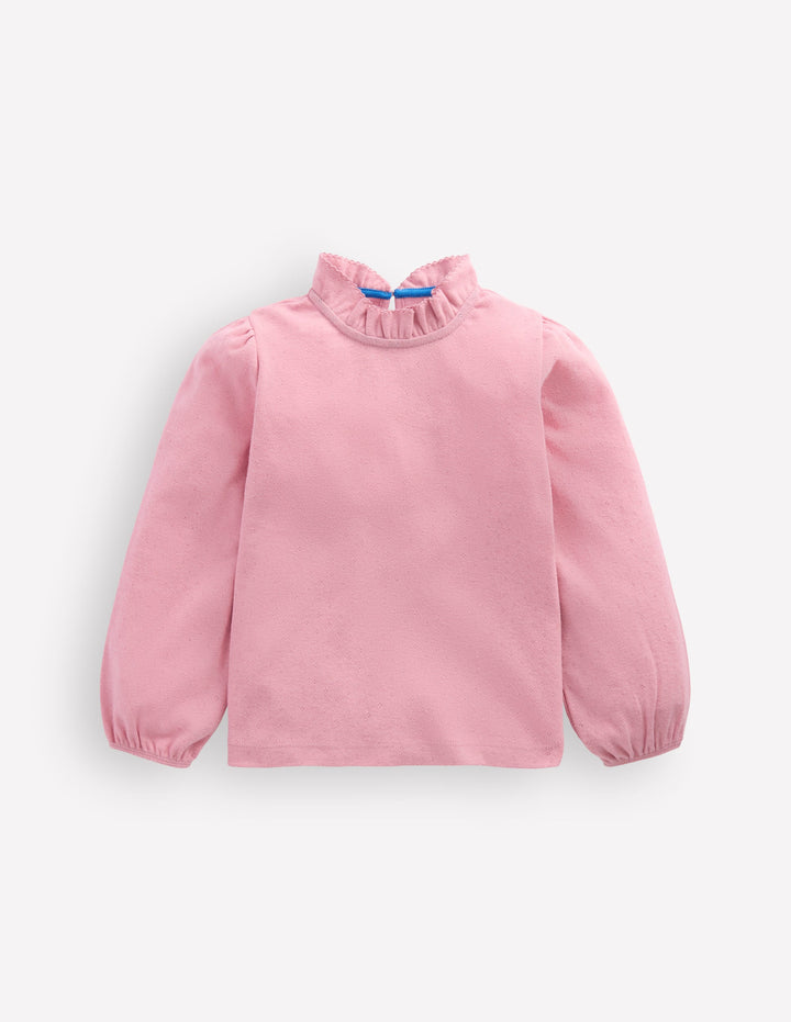 Langärmliges Pointelle-Oberteil mit Rüschen-ROSA