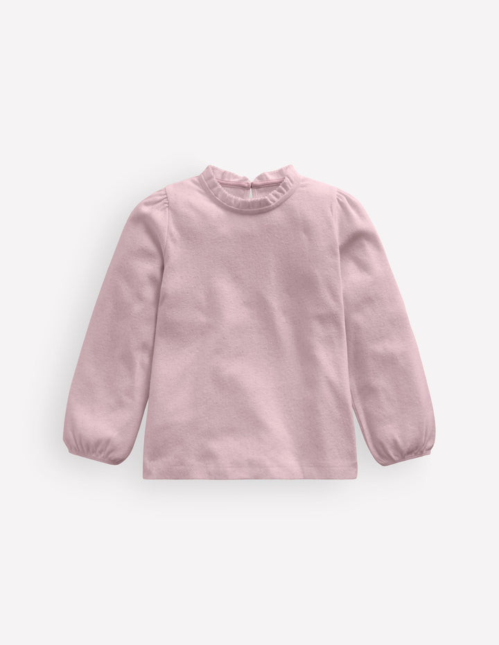 Langärmliges Pointelle-Oberteil mit Rüschen-ROSA