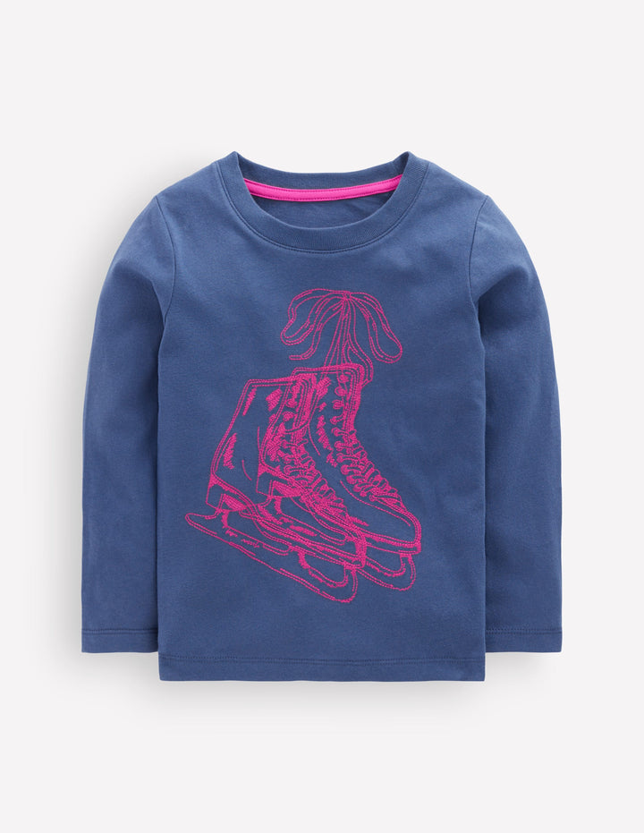 Langarmshirt mit neonfarbenem Superstitch-Design-Schlittschuhe