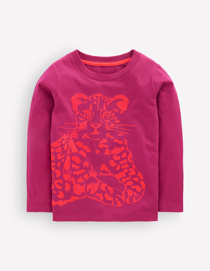T-shirt à super surpiqûres fluo-Cœurs folk rouge rockabilly