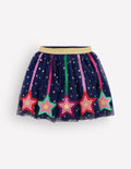 Appliqué Tulle Skirt-Navy Multi Metallic Stars