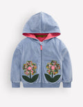 Velours-Sweater mit durchgehendem Reißverschluss-Blau Blumen