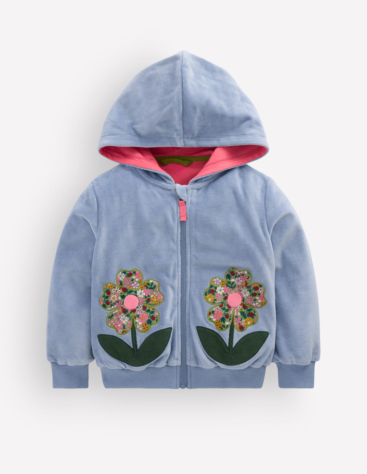 Velours-Sweater mit durchgehendem Reißverschluss-Blau Blumen - Image 1
