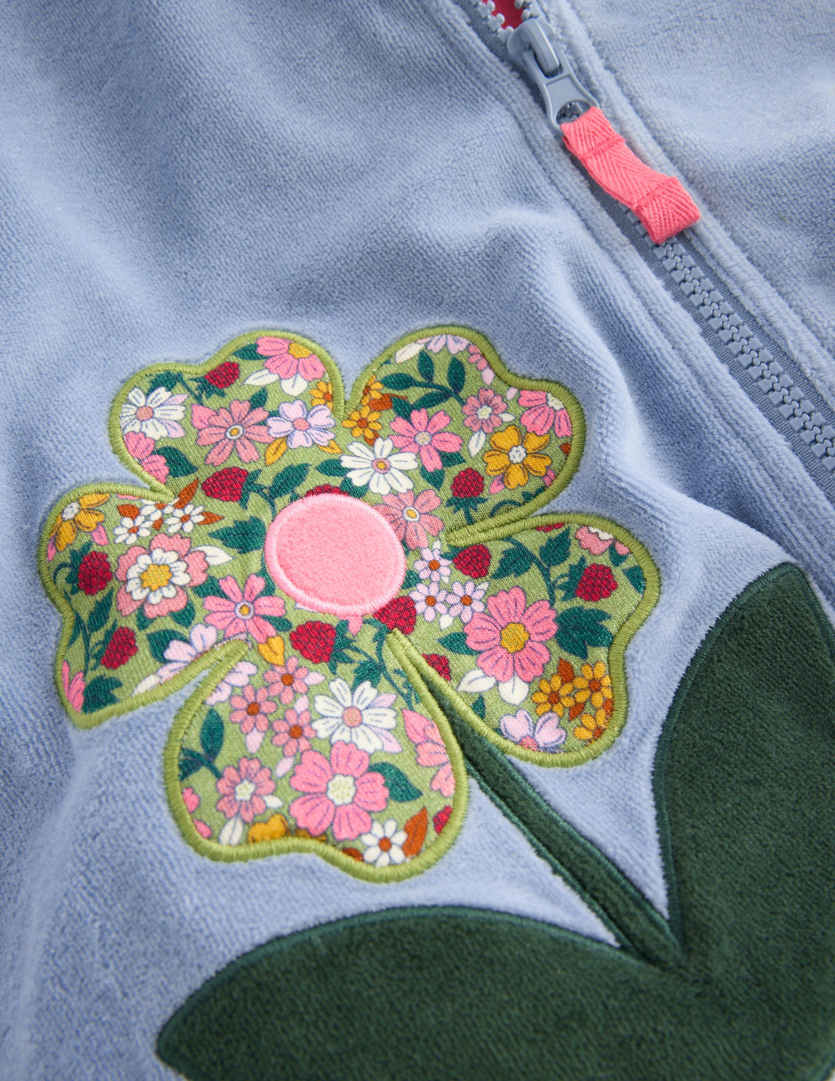 Velours-Sweater mit durchgehendem Reißverschluss-Blau Blumen-3