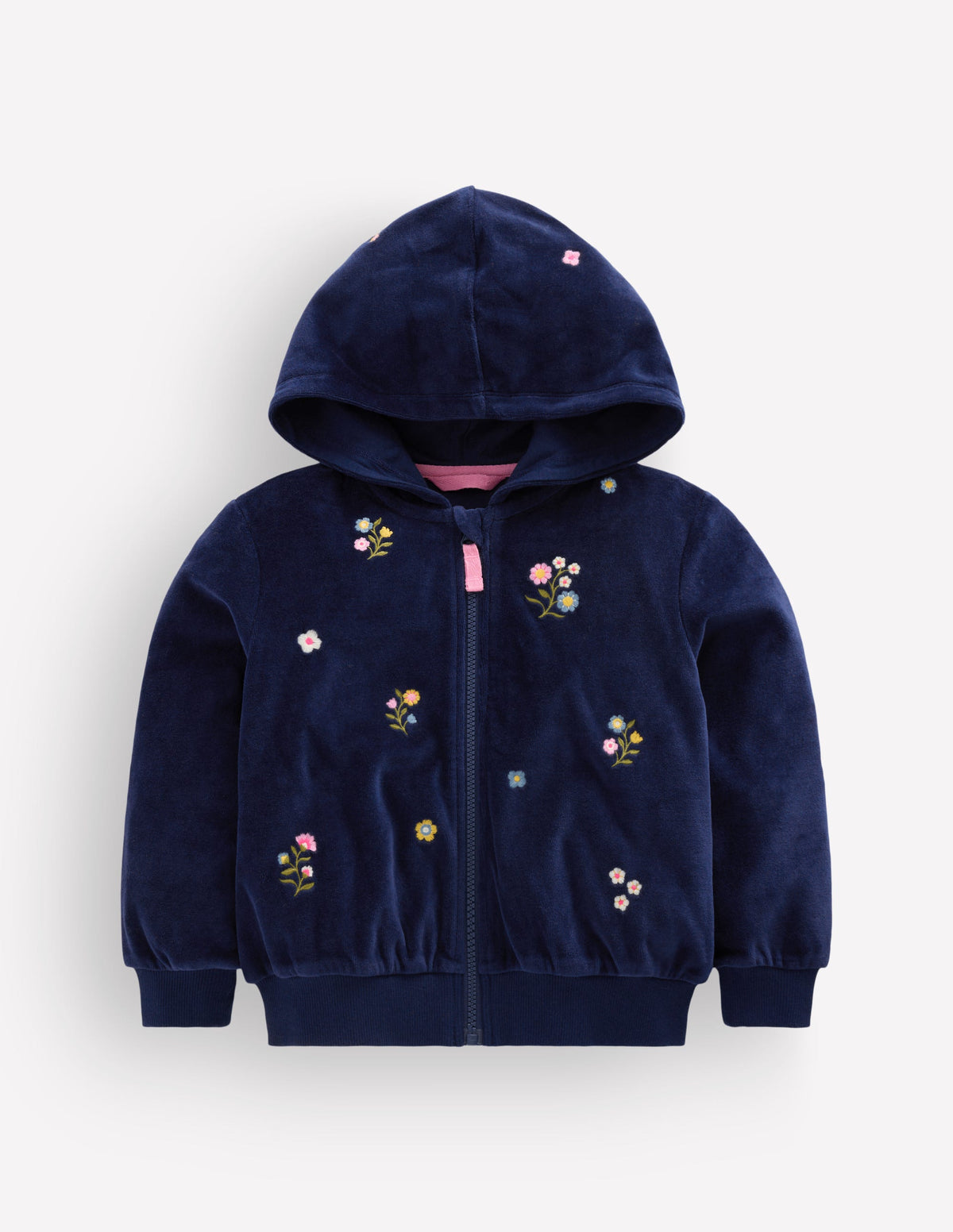 Velours-Sweater mit durchgehendem Reißverschluss-Marineblau Blumenstickerei - Image 2