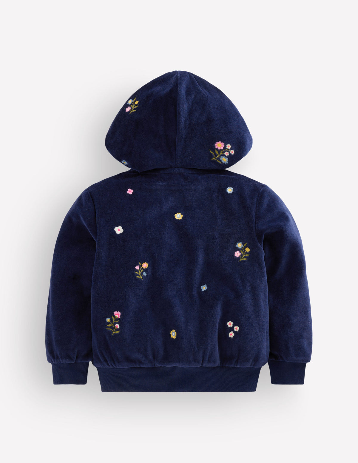 Velours-Sweater mit durchgehendem Reißverschluss-Marineblau Blumenstickerei - Image 3