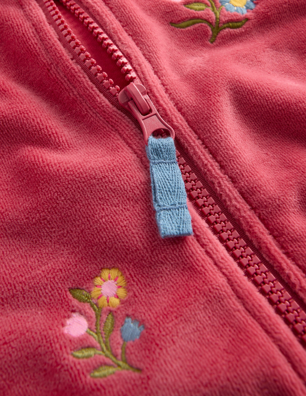 Velours-Sweater mit durchgehendem Reißverschluss-Rosa Blumenmuster Stickerei - Image 3