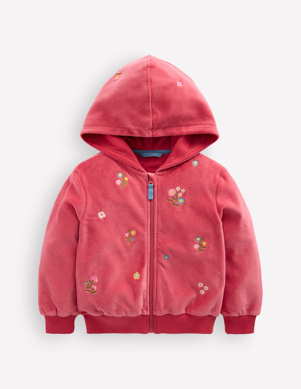 Velours-Sweater mit durchgehendem Reißverschluss-Rosa Blumenmuster Stickerei-1