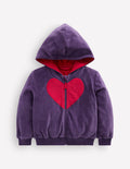 Velours-Sweater mit durchgehendem Reißverschluss-Violett Herz