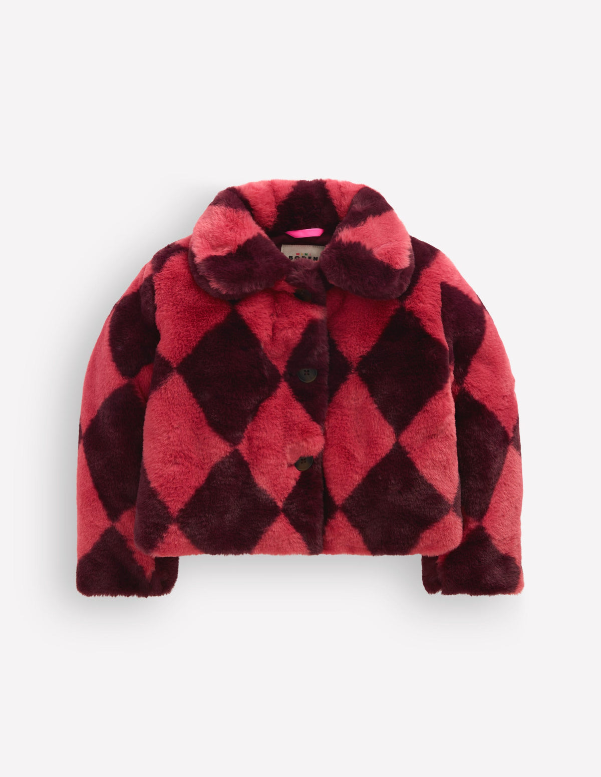 Verkürzte Kunstfelljacke-Rosa Argyle - Image 2