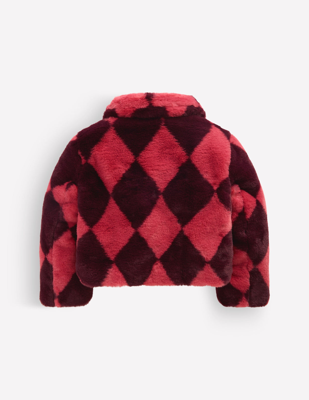 Verkürzte Kunstfelljacke-Rosa Argyle-3