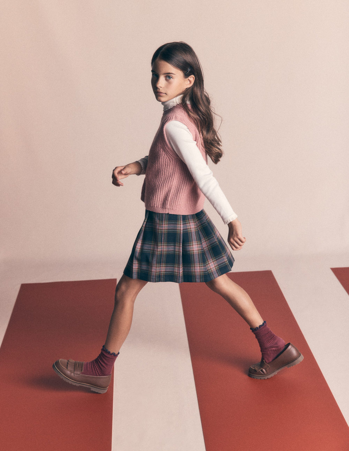 Plissierter Minirock-Navy Kariert - Image 1