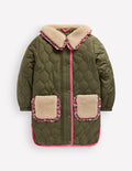 Lange Jacke mit Teddyfellkragen-Waldgrün