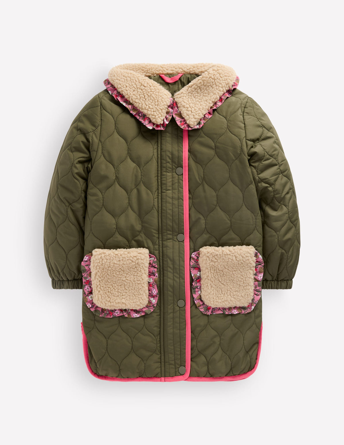 Lange Jacke mit Teddyfellkragen-Waldgrün-1