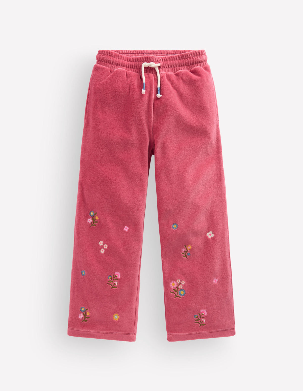 Velours-Jogginghose mit weitem Bein-Rosa, Stickerei-1
